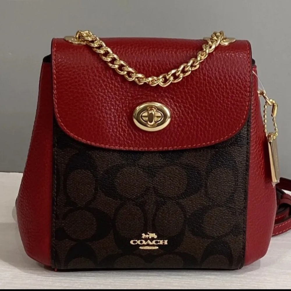 EUC Coach Convertible Brown Red Backpack In Signature Canvas